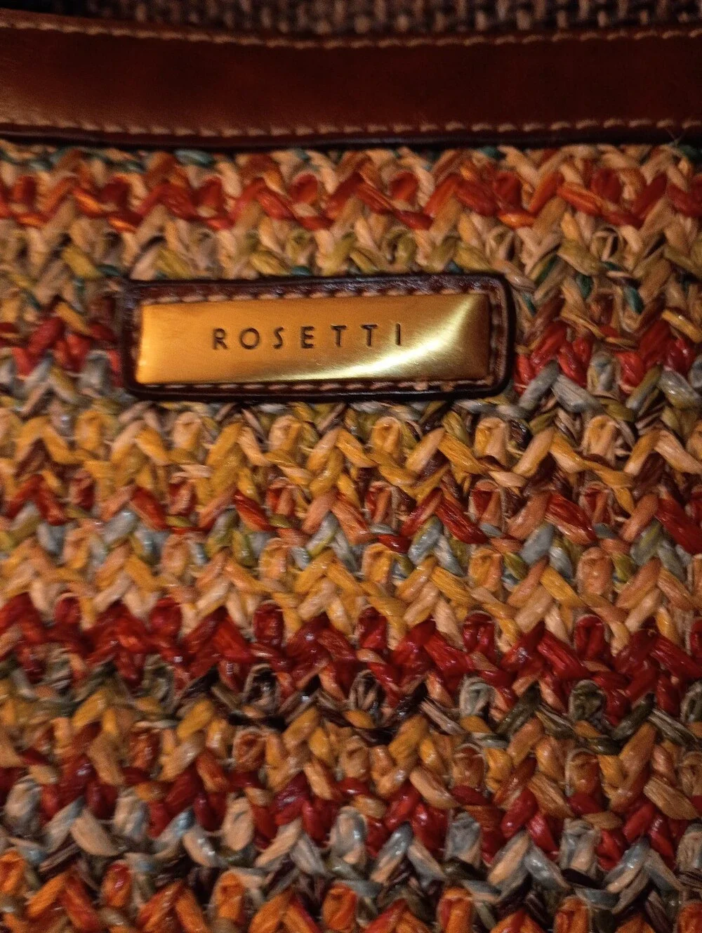 Rosetti Brown-Trim Multicolor Woven Shoulder Bag
